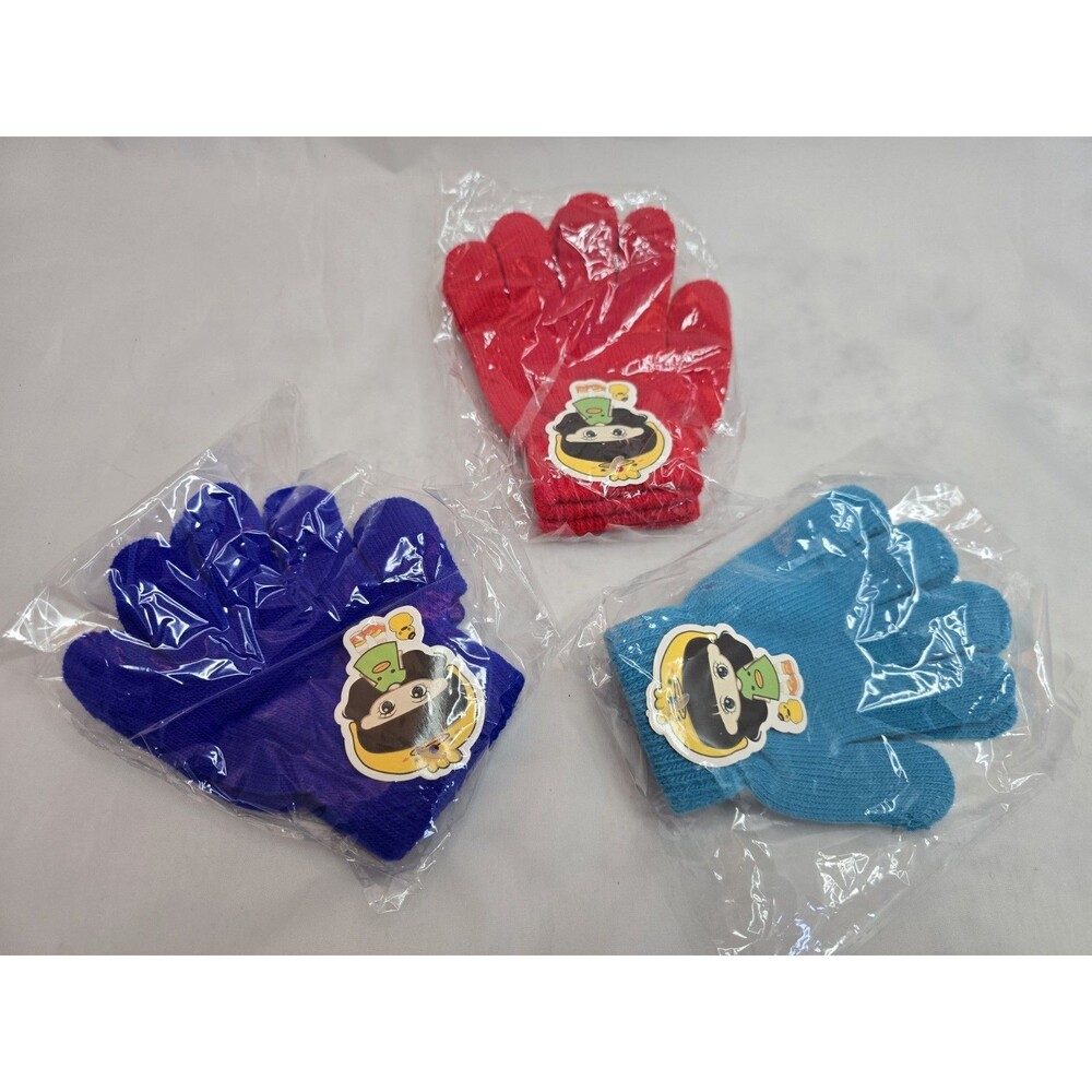 Lot of 3 New Kids Girls Knit Winter Gloves Blue Purple Red Stretch